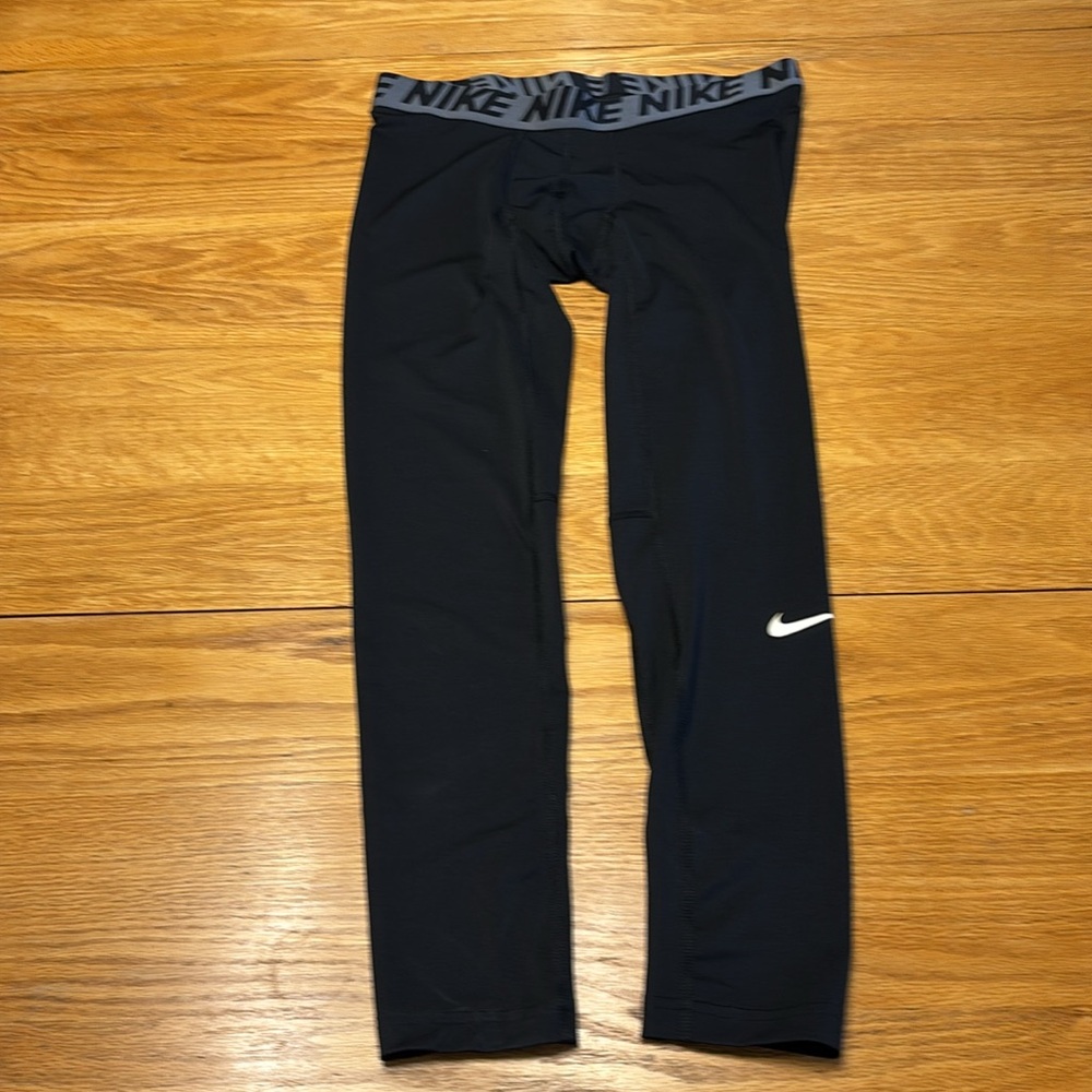 Three piece Boys Nike Black Tights with Black Sweatshirt & Blue Striped Top - Picture 4 of 11